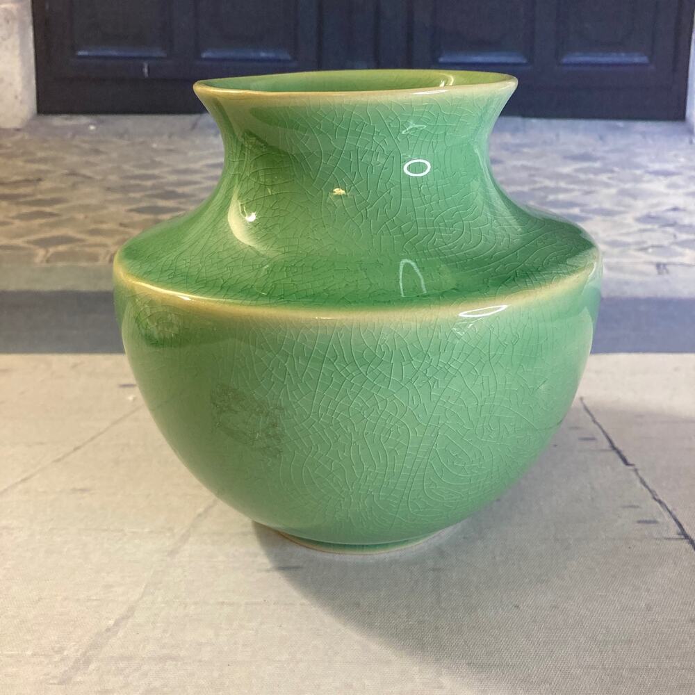 Y2K Martha Stewart Everyday (MSE) Green Crackle Glaze Ceramic Vase Art Deco EUC
